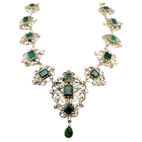 Victorian Antique Emerald Necklace .